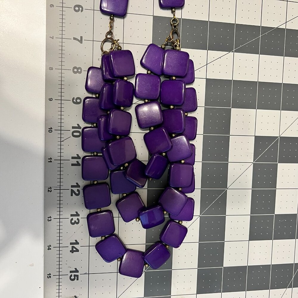 Purple Square 3-Strand Chunky Statement‎ Necklace - Picture 3 of 3